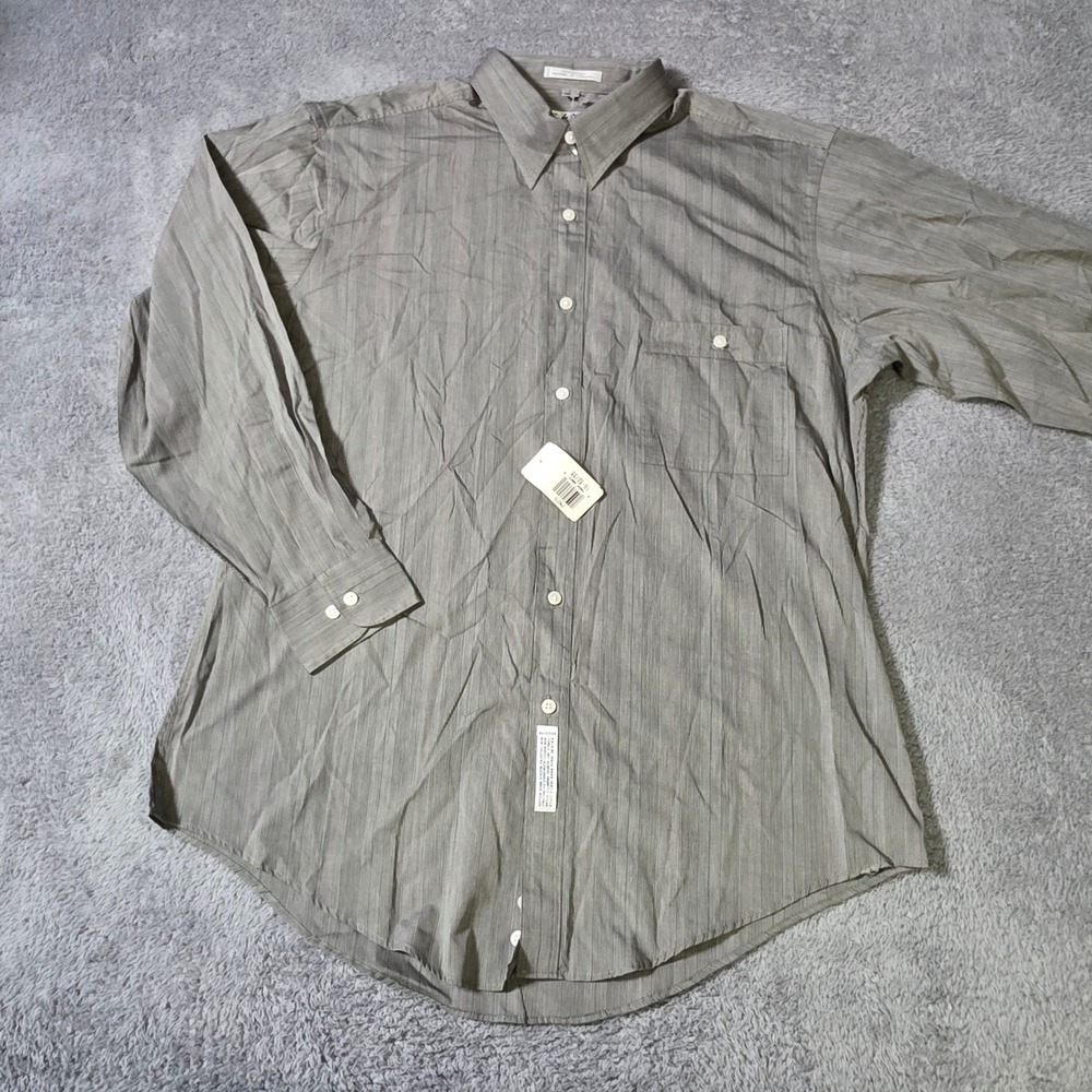 Cezani Mens 16 32/33 Dress Shirt Grey Pinstripe Long Sleeve Cotton Button Up
